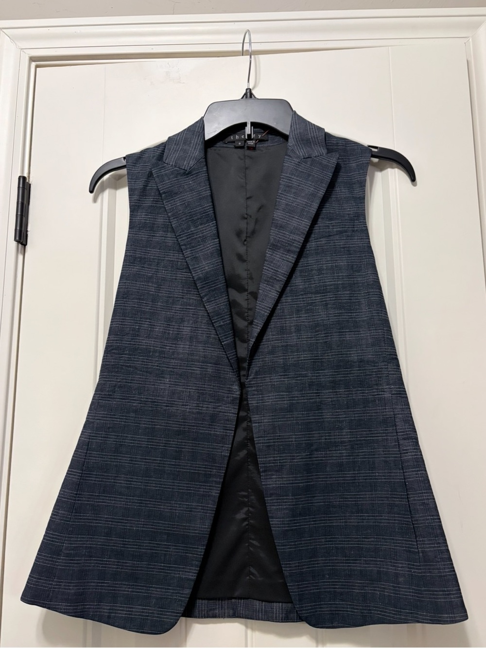Theory Navy Plaid Sleeveless Blazer Vest